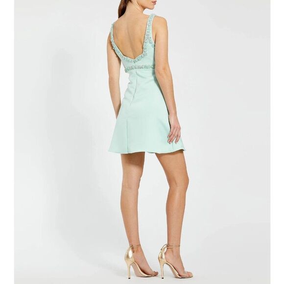 Mac Duggal‎ 2228 Size 8 Mint Green Pastel Beaded Plunge V-Neck A-Line Mini Dress - Picture 5 of 5